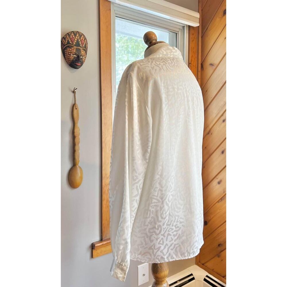 Vintage 80’s Satin Abstract Leopard Print Blouse - image 5